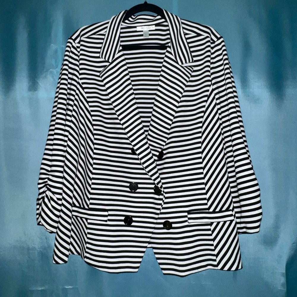 Dress Barn Striped Black White Knit Blazer Jacket 3x